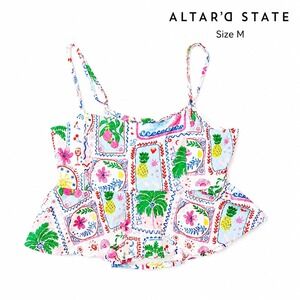 Altar'd State Tropical Postcard Peplum Cami Top Ivory Multi Swiss Dot NWT M
